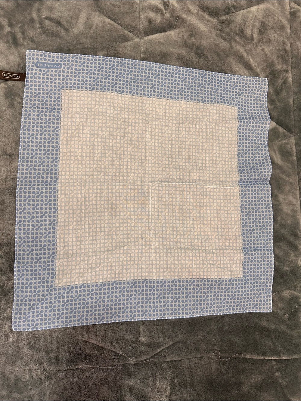 Coach Light Blue and White Signature Square Silk Scarf